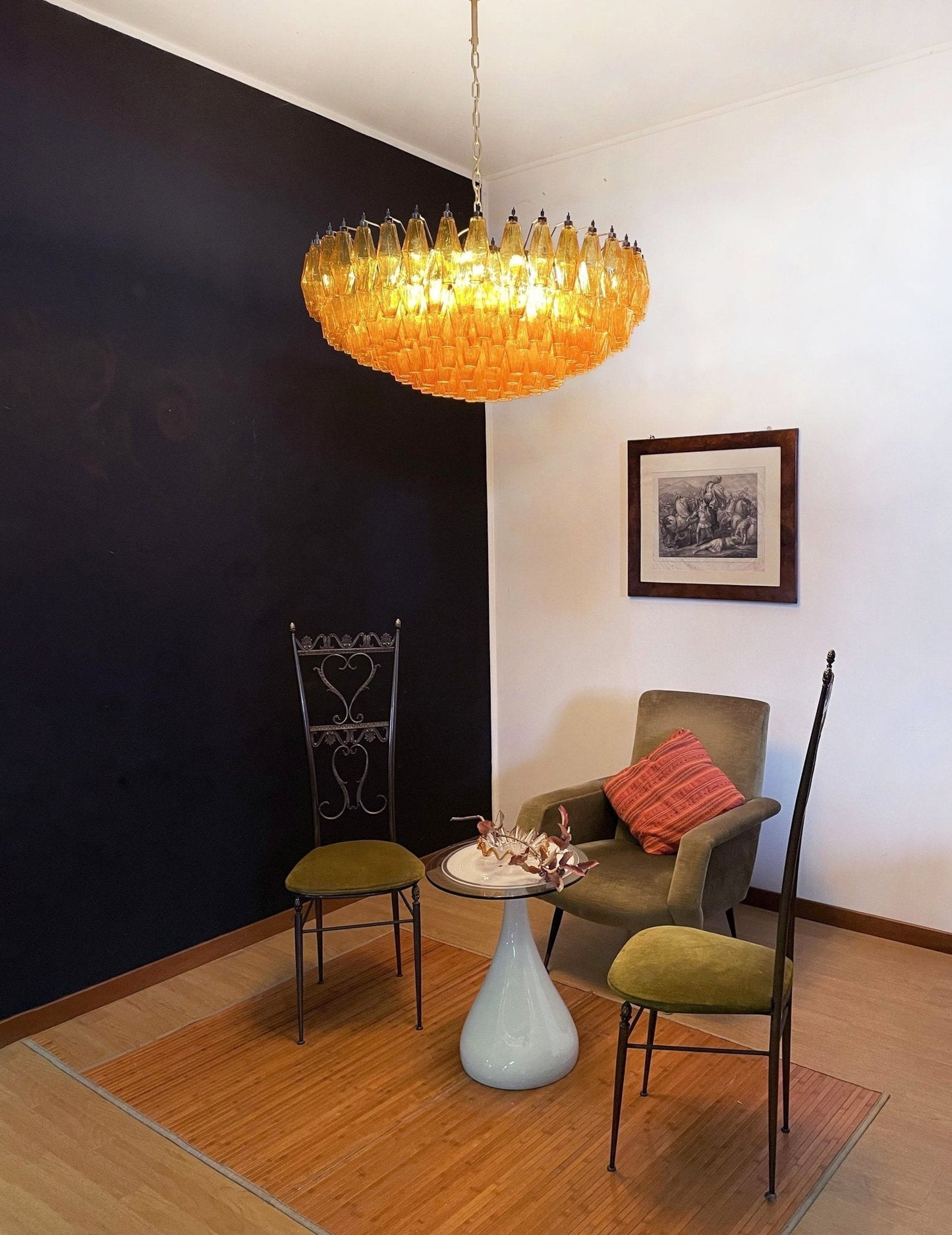 Murano Rhombus Amber Glass Chandelier Dia 35.4″ x H 17.7″ / Amber & Gold Chandelier