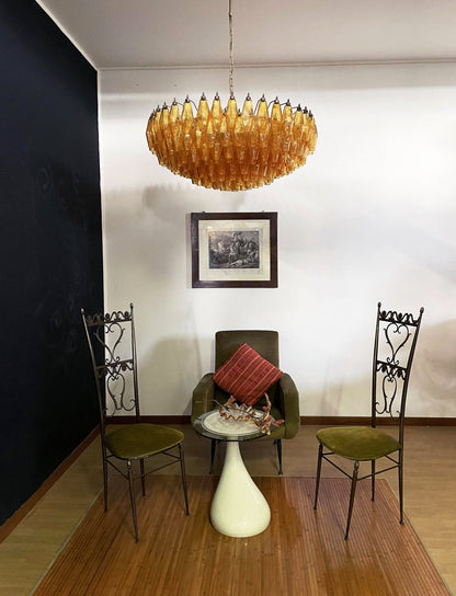 Murano Rhombus Amber Glass Chandelier Dia 35.4″ x H 17.7″ / Amber & Gold Chandelier