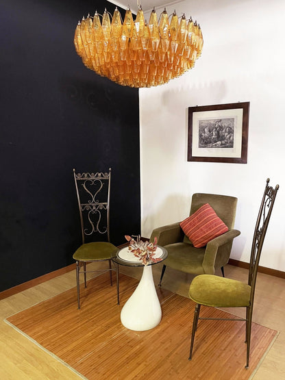 Murano Rhombus Amber Glass Chandelier Dia 35.4″ x H 17.7″ / Amber & Gold Chandelier