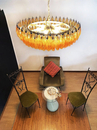Murano Rhombus Amber Glass Chandelier Dia 35.4″ x H 17.7″ / Amber & Gold Chandelier