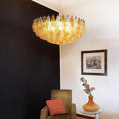 Murano Rhombus Amber Glass Chandelier Dia 35.4″ x H 17.7″ / Amber & Gold Chandelier