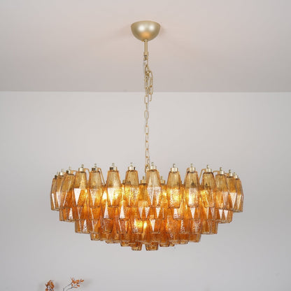 Murano Rhombus Amber Glass Chandelier Dia 35.4″ x H 17.7″ / Amber & Gold Chandelier