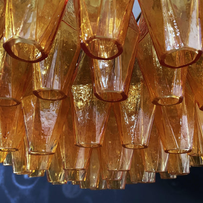 Murano Rhombus Amber Glass Chandelier Dia 35.4″ x H 17.7″ / Amber & Gold Chandelier