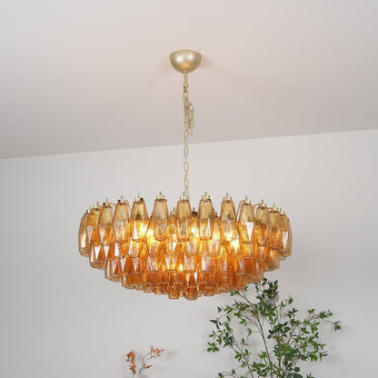 Murano Rhombus Amber Glass Chandelier Dia 35.4″ x H 17.7″ / Amber & Gold Chandelier