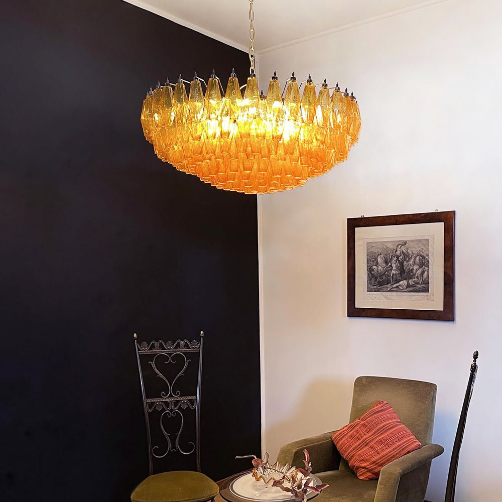 Murano Rhombus Amber Glass Chandelier Dia 35.4″ x H 17.7″ / Amber & Gold Chandelier
