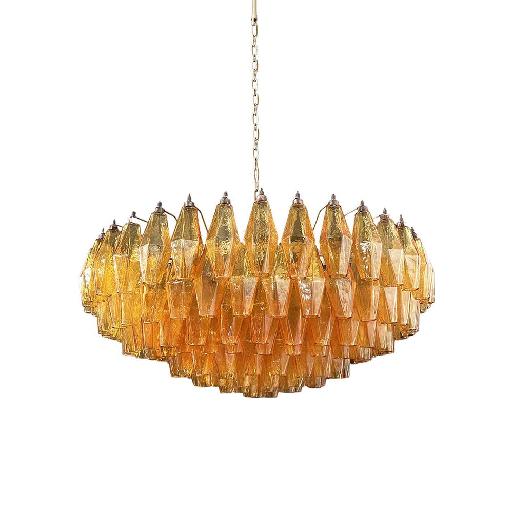 Murano Rhombus Amber Glass Chandelier Dia 35.4″ x H 17.7″ / Amber & Gold Chandelier