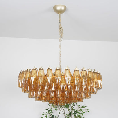 Murano Rhombus Amber Glass Chandelier Dia 35.4″ x H 17.7″ / Amber & Gold Chandelier