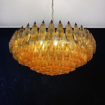 Murano Rhombus Amber Glass Chandelier Dia 35.4″ x H 17.7″ / Amber & Gold Chandelier