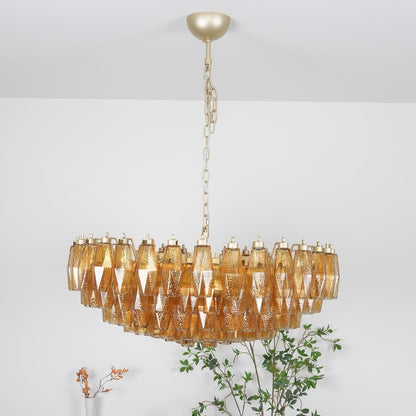 Murano Rhombus Amber Glass Chandelier Dia 35.4″ x H 17.7″ / Amber & Gold Chandelier