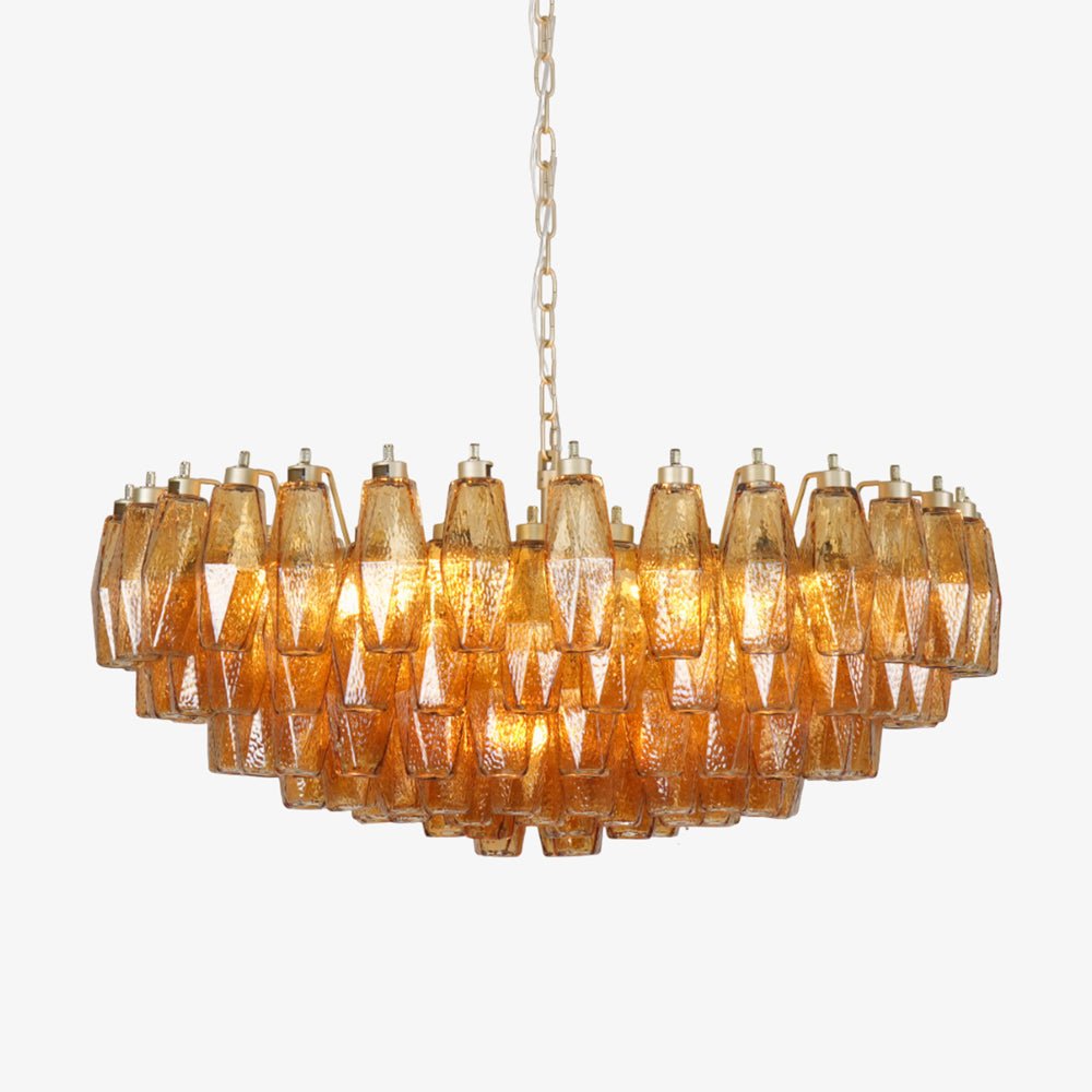 Murano Rhombus Amber Glass Chandelier Dia 35.4″ x H 17.7″ / Amber & Gold Chandelier