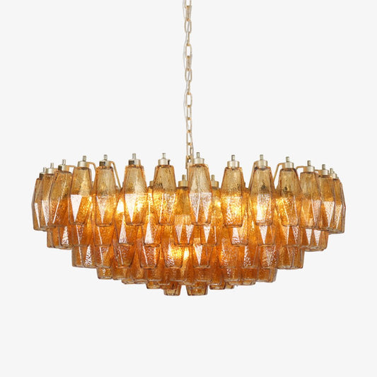 Murano Rhombus Amber Glass Chandelier Dia 35.4″ x H 17.7″ / Amber & Gold Chandelier