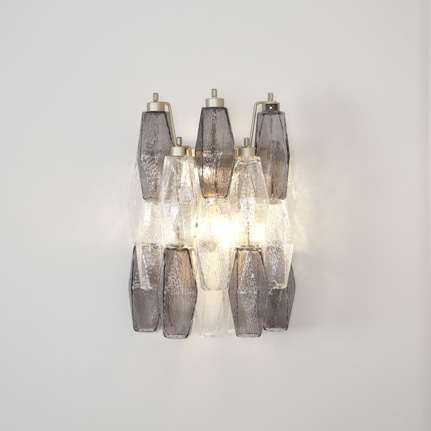 Murano Rhombus Glass Wall Lamp Dia 15.7″ x H 15″ / Smoke Grey & Clear / Single Wall lamp