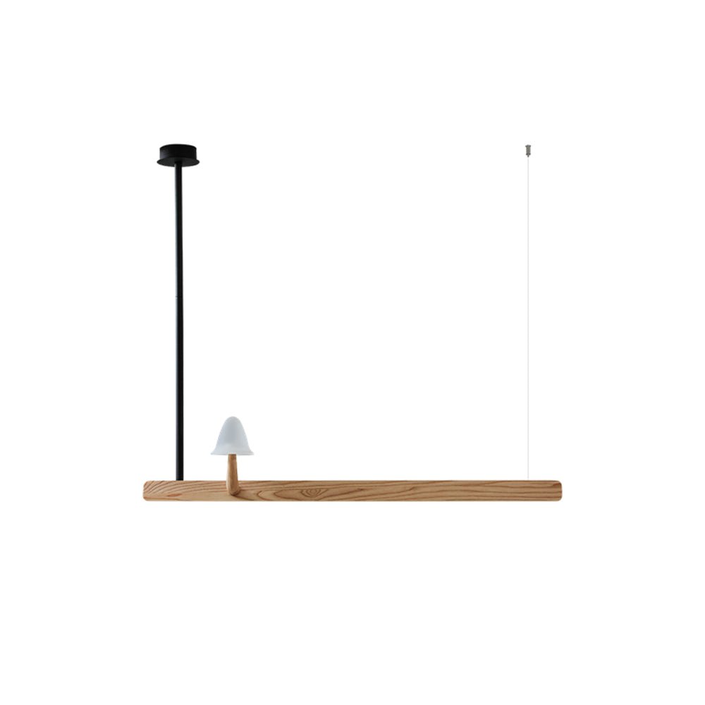 Mushroom Beam Chandelier L 47.2’’ x H 9.4’’ / Wood Color / Warm Light Chandelier