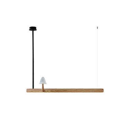 Mushroom Beam Chandelier L 47.2’’ x H 9.4’’ / Wood Color / Warm Light Chandelier