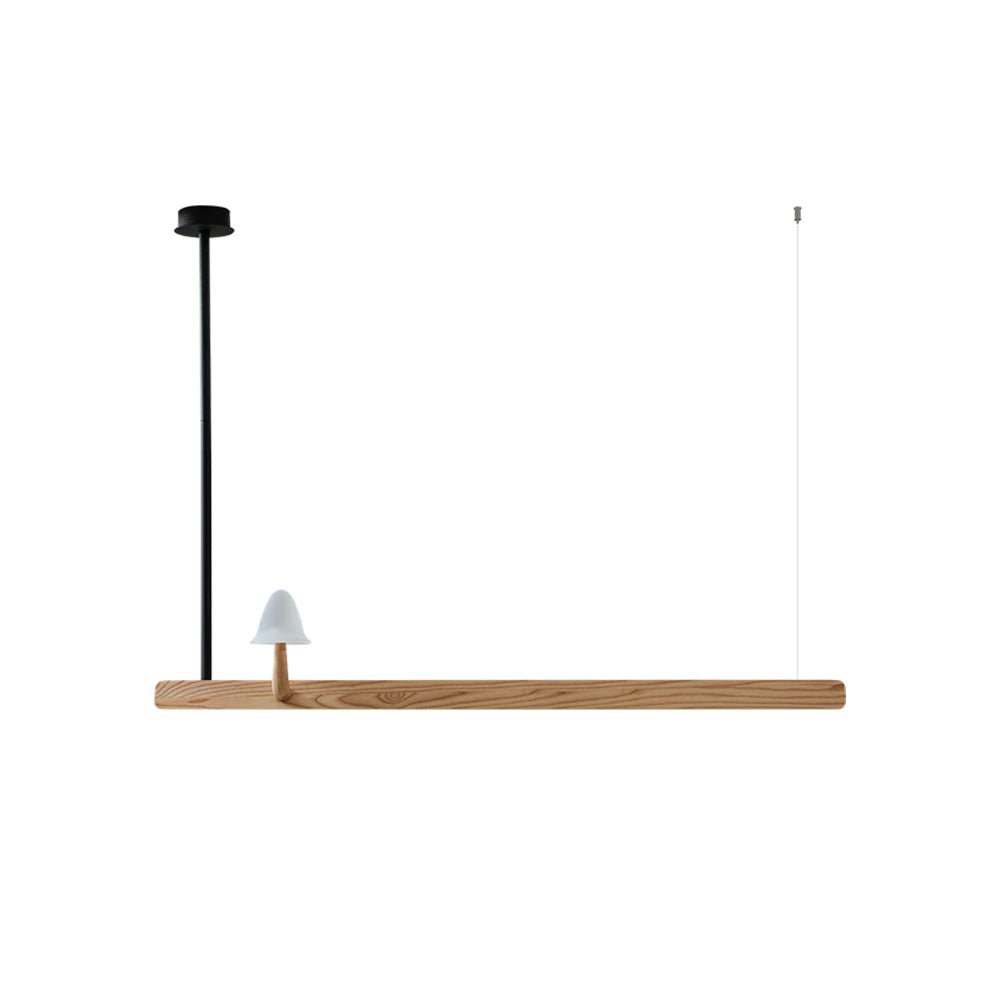 Mushroom Beam Chandelier L 55.1’’ x H 9.4’’ / Wood Color / Warm Light Chandelier