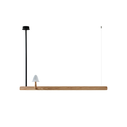 Mushroom Beam Chandelier L 55.1’’ x H 9.4’’ / Wood Color / Warm Light Chandelier