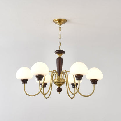Mushroom Cap Chandelier 6 heads Dia 33.5″ x H 17.3″ / Walnut Color & Gold Chandelier