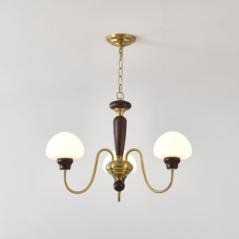 Mushroom Cap Chandelier 3 heads Dia 27.6″ x H 17.3″ / Walnut Color & Gold Chandelier