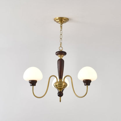 Mushroom Cap Chandelier 3 heads Dia 27.6″ x H 17.3″ / Walnut Color & Gold Chandelier