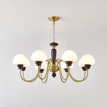 Mushroom Cap Chandelier 8 heads Dia 39.4″ x H 17.3″ / Walnut Color & Gold Chandelier