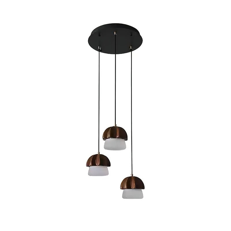 Mushroom Cluster Chandelier 3 Heads: Dia 13’’ x H 37.4’’ / Walnut Color / Warm Light Chandelier