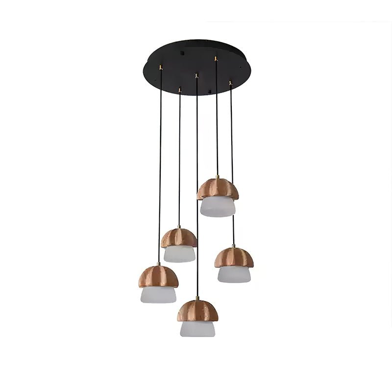 Mushroom Cluster Chandelier 5 Heads: Dia 15.7’’ x H37.4’’ / Wood Color / Warm Light Chandelier