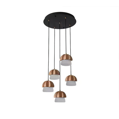 Mushroom Cluster Chandelier 5 Heads: Dia 15.7’’ x H37.4’’ / Wood Color / Warm Light Chandelier