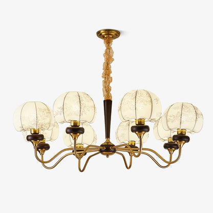 Mushroom Fabric Chandelier 8 Heads Dia 41.3″ x H 17.7″ / Dia 105cm x H 45cm / Gold & White Chandelier