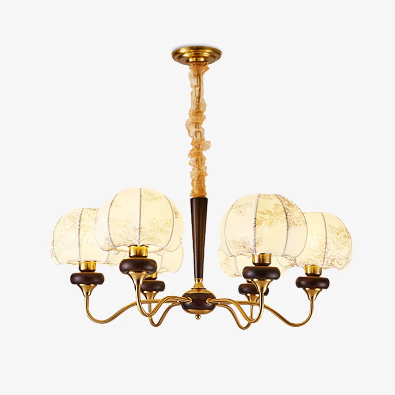 Mushroom Fabric Chandelier 6 Heads Dia 33.5″ x H 17.7″ / Dia 85cm x H 45cm / Gold & White Chandelier