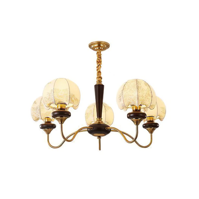 Mushroom Fabric Chandelier 5 Heads Dia 33.5″ x H 17.7″ / Dia 85cm x H 45cm / Gold & White Chandelier
