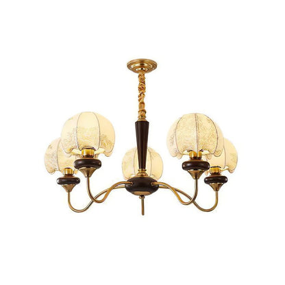 Mushroom Fabric Chandelier 5 Heads Dia 33.5″ x H 17.7″ / Dia 85cm x H 45cm / Gold & White Chandelier