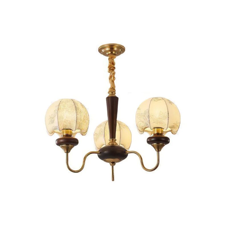 Mushroom Fabric Chandelier 3 Heads Dia 25.6″ x H 17.7″ / Dia 65cm x H 45cm / Gold & White Chandelier