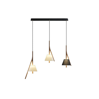 Nanzhi Wood Pendant Lamp 3 heads Model A + C + C: L 38.6″ x H 59.1″ / Wood Color / Warm Light Pendant light