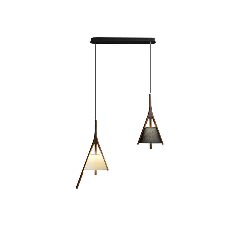 Nanzhi Wood Pendant Lamp 2 heads Model B + D: L 26.8″ x H 59.1″ / Walnut Color / Warm Light Pendant light