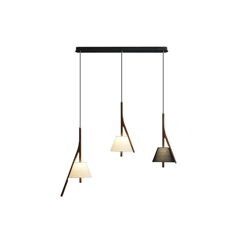 Nanzhi Wood Pendant Lamp 3 heads Model A + C + C: L 38.6″ x H 59.1″ / Walnut Color / Warm Light Pendant light