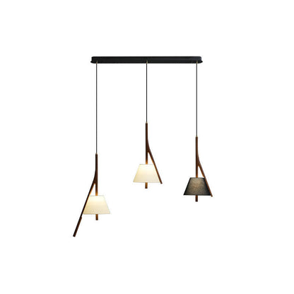 Nanzhi Wood Pendant Lamp 3 heads Model A + C + C: L 38.6″ x H 59.1″ / Walnut Color / Warm Light Pendant light