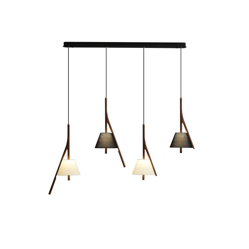Nanzhi Wood Pendant Lamp 4 heads Model A + A + C + C: L 50.4″ x H 59.1″ / Walnut Color / Warm Light Pendant light