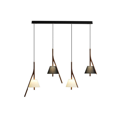 Nanzhi Wood Pendant Lamp 4 heads Model A + A + C + C: L 50.4″ x H 59.1″ / Walnut Color / Warm Light Pendant light