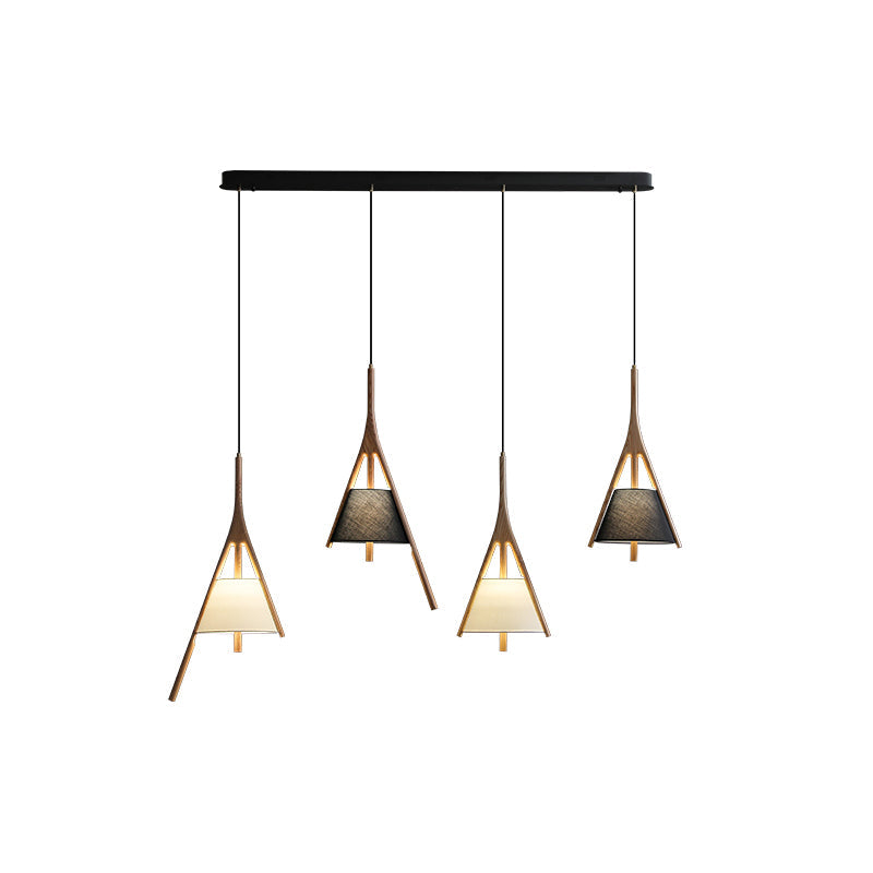 Nanzhi Wood Pendant Lamp 4 heads Model B + B + D + D: L 50.4″ x H 59.1″ / Wood Color / Warm Light Pendant light