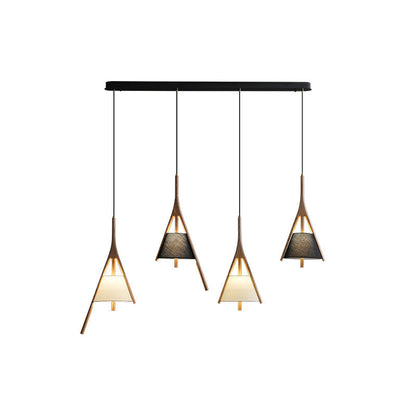 Nanzhi Wood Pendant Lamp 4 heads Model B + B + D + D: L 50.4″ x H 59.1″ / Wood Color / Warm Light Pendant light