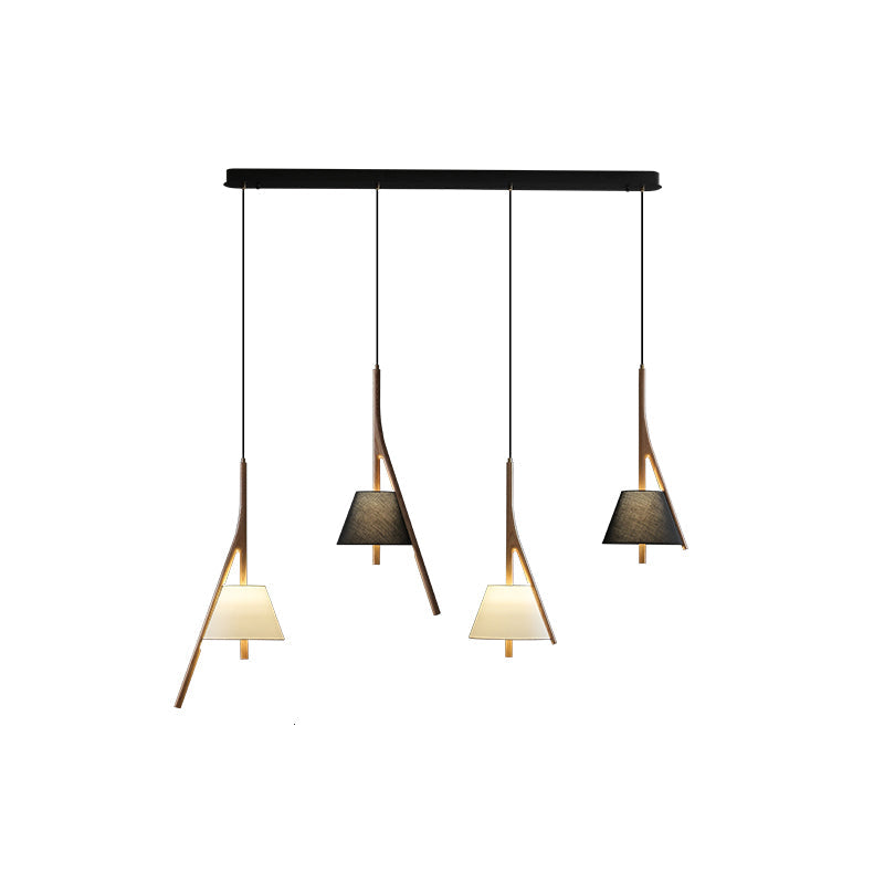 Nanzhi Wood Pendant Lamp 4 heads Model A + A + C + C: L 50.4″ x H 59.1″ / Wood Color / Warm Light Pendant light