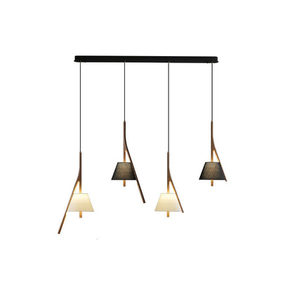 Nanzhi Wood Pendant Lamp 4 heads Model A + A + C + C: L 50.4″ x H 59.1″ / Wood Color / Warm Light Pendant light