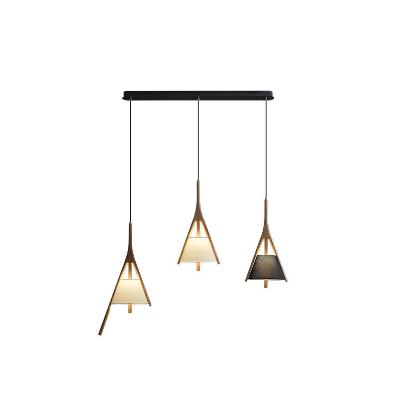 Nanzhi Wood Pendant Lamp 3 heads Model B + D + D: L 38.6″ x H 59.1″ / Wood Color / Warm Light Pendant light