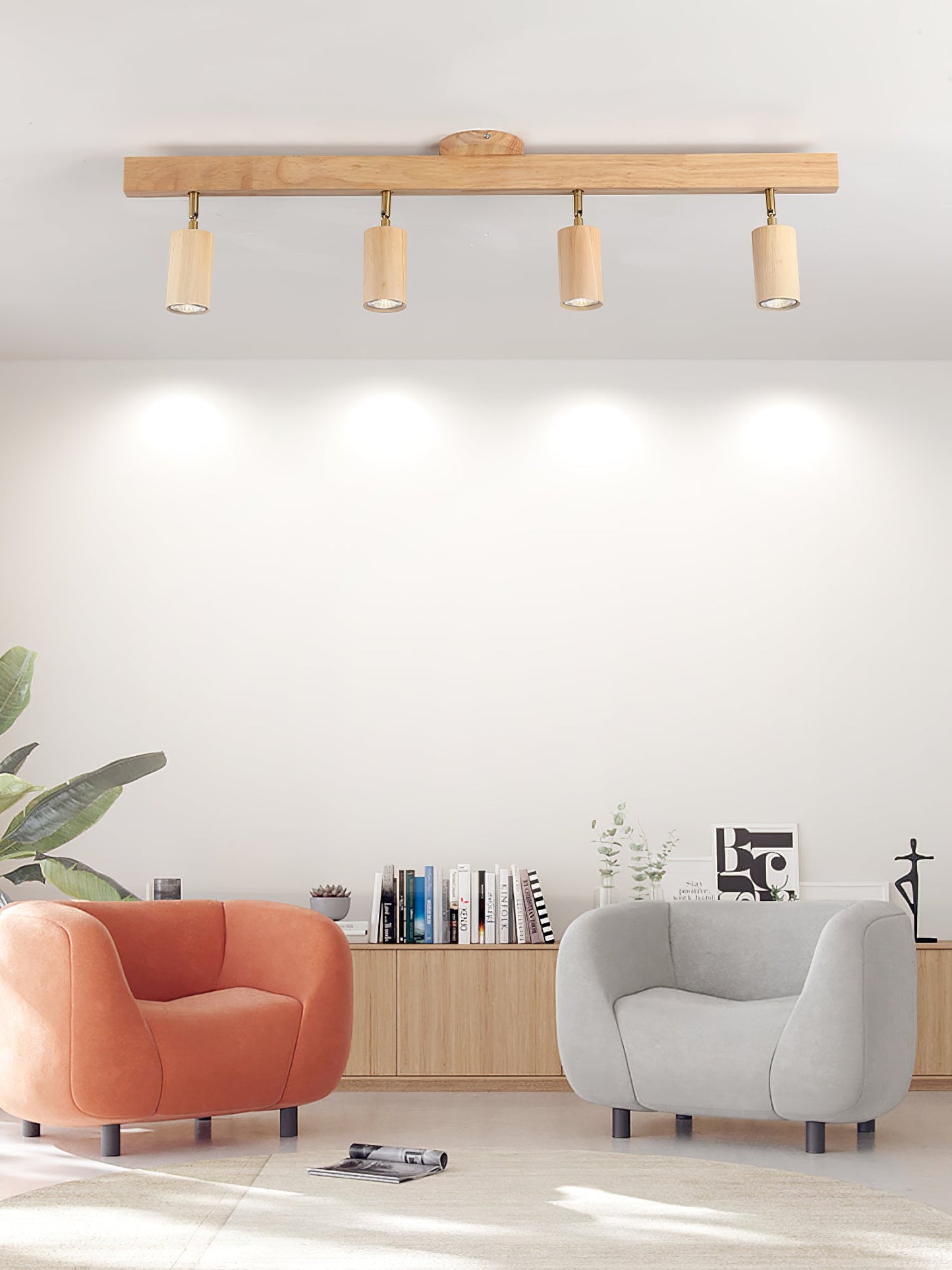 Natural Wood Beam Spotlight Light Ceiling lamp