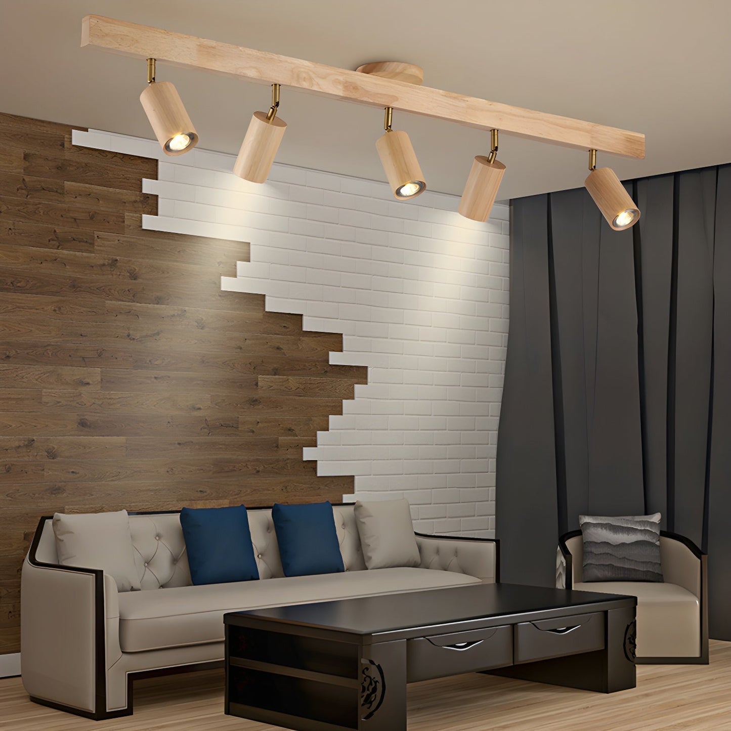 Natural Wood Beam Spotlight Light Ceiling lamp
