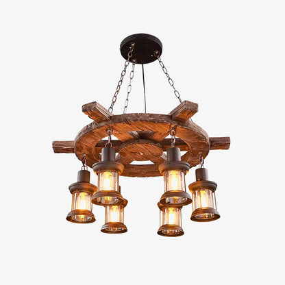 Nautical Industrial Style Wooden Chandelier Chandelier