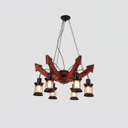 Nautical Industrial Style Wooden Chandelier Model E Dia 32.3″ x H 39.4″ / Dia 82cm x H 100cm / Black & Brown wood & Clear