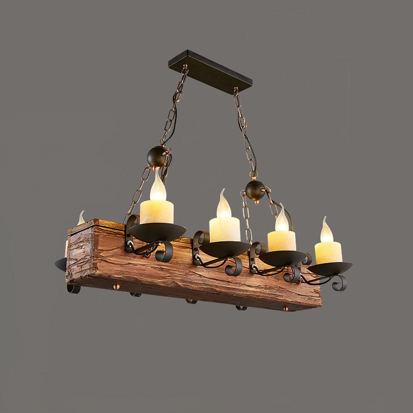 Nautical Industrial Style Wooden Chandelier Model H L 27.6″ x H 39.4″ / L 70cm x H 100cm / Black & Brown wood & Clear