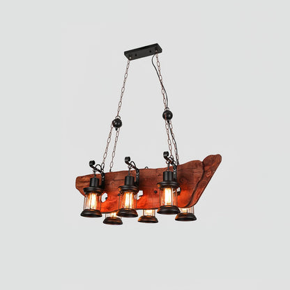 Nautical Industrial Style Wooden Chandelier Model D L 35.4″ x H 39.4″ / L 90cm x H 100cm / Black & Brown wood & Clear