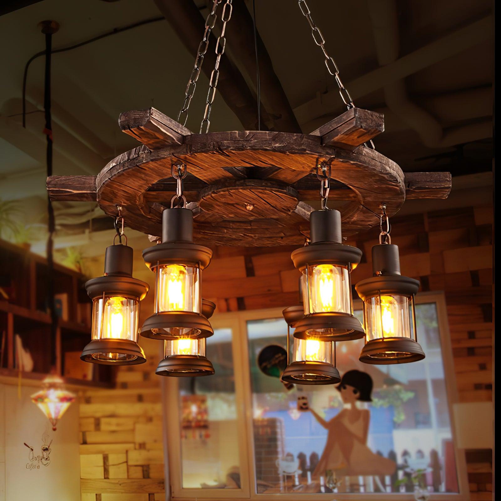 Nautical Industrial Style Wooden Chandelier Chandelier